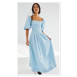 Free People Ain't She A Beaut Midi Dress in Hot Spring Light Blue Sz S